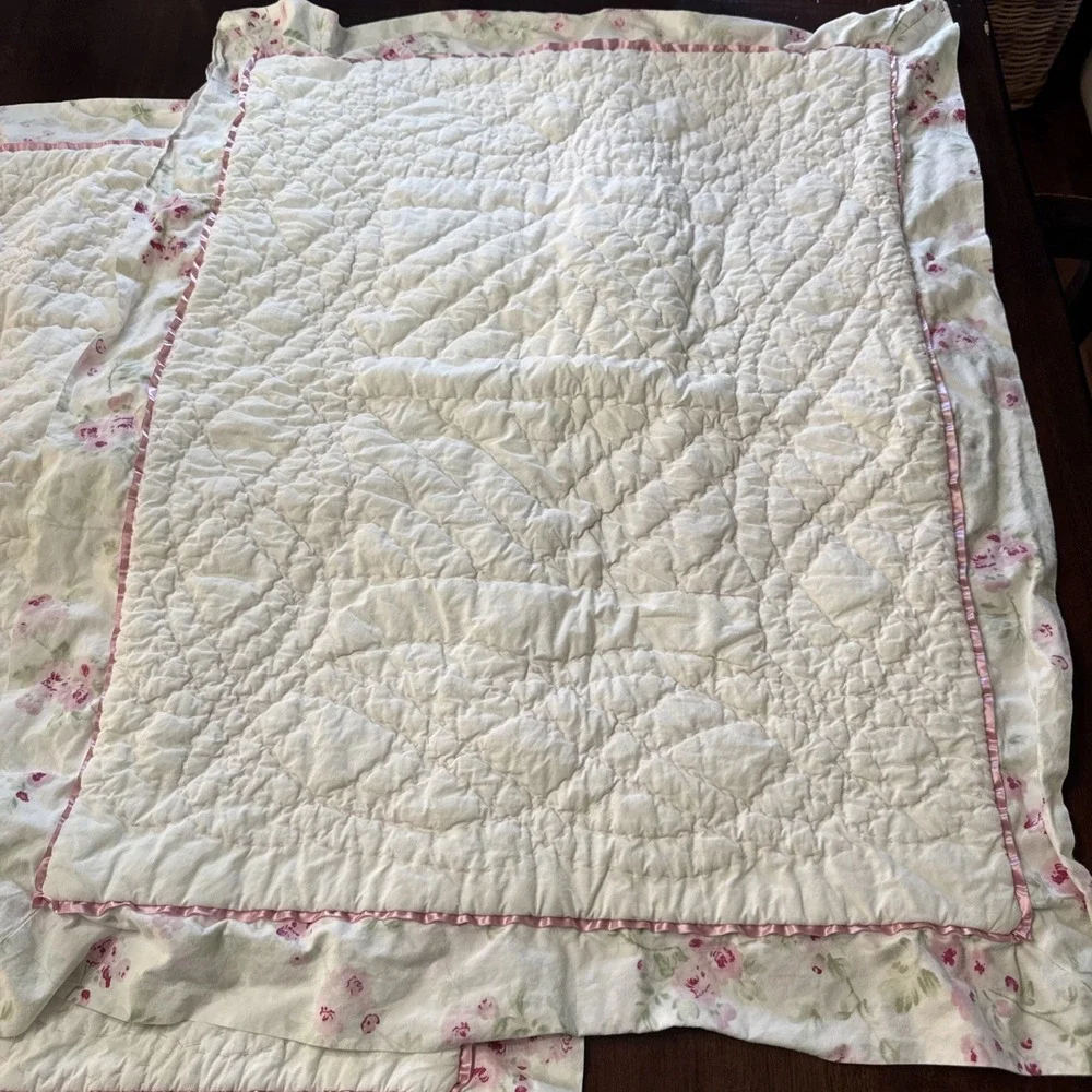 Simply Shabby Chic Pillow Sham Set Pair STANDARD Cherry Blossom Quilt White Pink